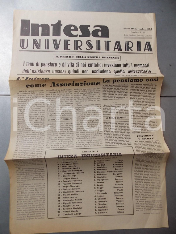 1955 PAVIA INTESA UNIVERSITARIA I cattolici nel momento universitario n° 18