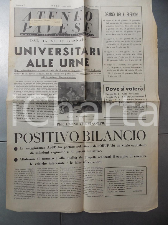 1957 ATENEO PAVESE Universitari alle urne *Mensile dell'ORUP n° 7