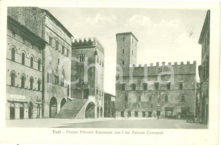 1935 TODI (PG) Piazza Vittorio Emanuele con palazzi comunali *Cartolina FP NV