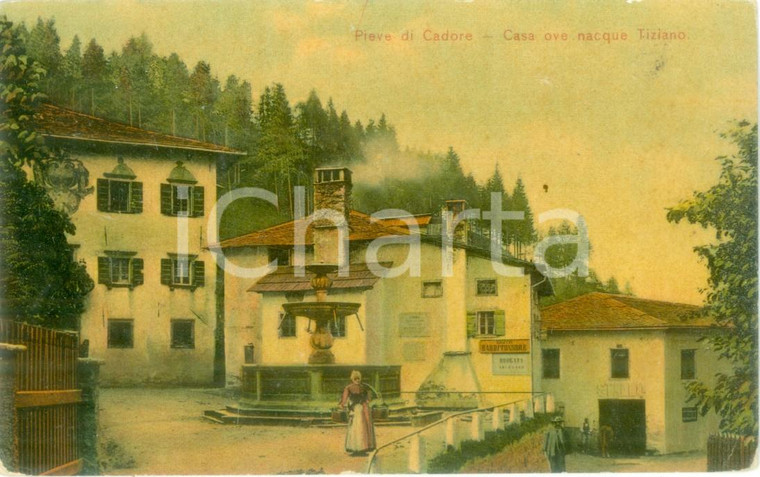 1935 ca PIEVE DI CADORE (BL) Casa di TIZIANO Barbitonsore COLETTI *Cartolina FP