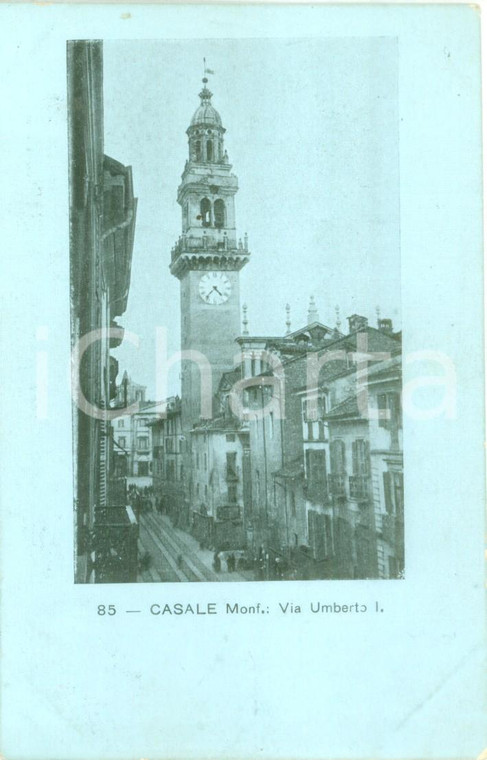 1900 ca CASALE MONFERRATO (AL) Campanile in Via UMBERTO I *Cartolina FP NV