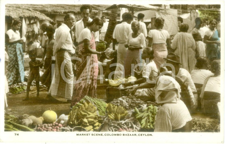 1957 CEYLON / SRI LANKA Scena al mercato del COLOMBO BAZAAR *Cartolina FP VG