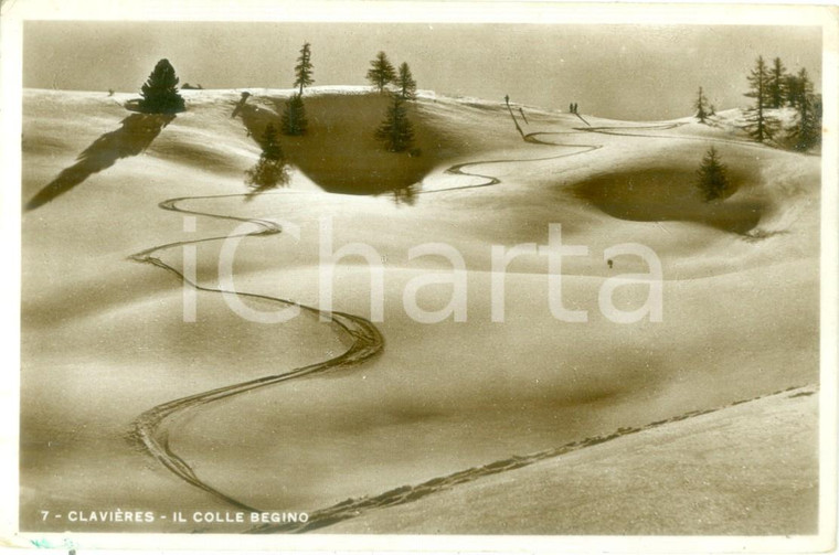 1933 CLAVIERE (TO) Piste da sci sul Colle BEGINO *Cartolina FP VG