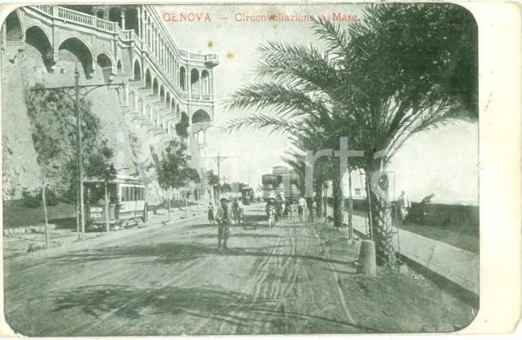 1913 GENOVA Tram sulla circonvallazione a mare *Cartolina ANIMATA FP VG