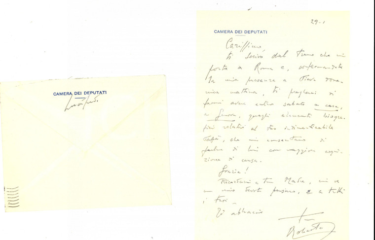 1955 ca ROMA Roberto LUCIFREDI chiede biografia del apdre di Durand *Autografo