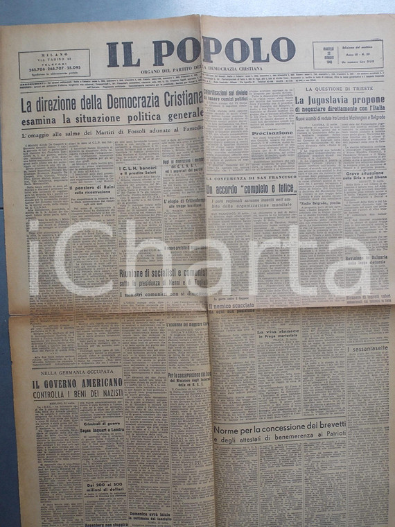 Maggio 1945 IL POPOLO La Jugoslavia propone negoziato per TRIESTE *Giornale DC