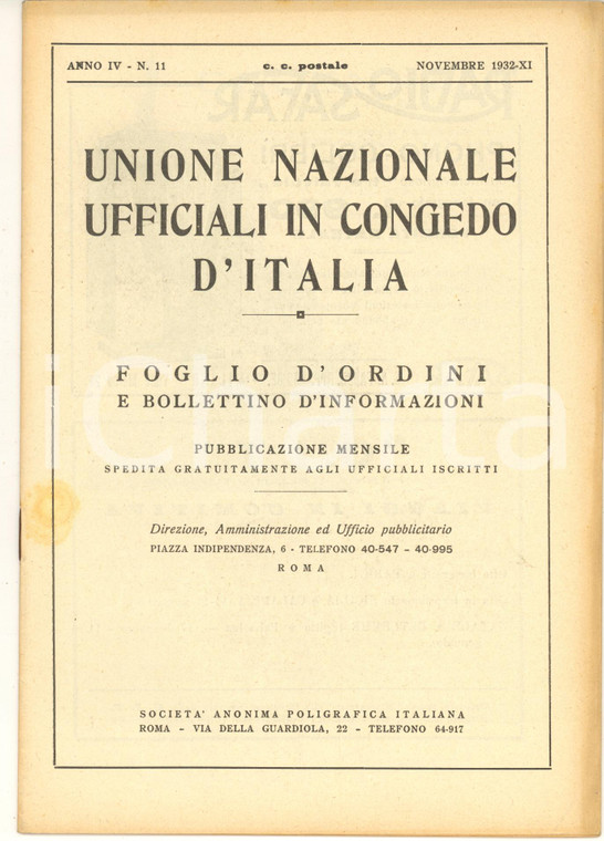 1932 U.N.U.C.I. FOGLIO D'ORDINI Istruzione ufficiali complemento Regia Marina
