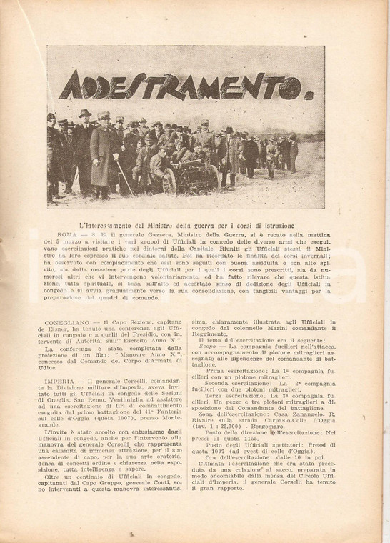 1933 U.N.U.C.I. FOGLIO D'ORDINI Addestramento dei grupi di ufficiali Rivista