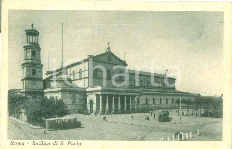 1938 ROMA Tram alla Basilica di SAN PAOLO *Cartolina FP VG