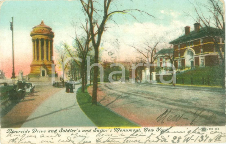 1909 NEW YORK (USA) Soldier's and Sailor's Monument Riverside Drive Cartolina FP