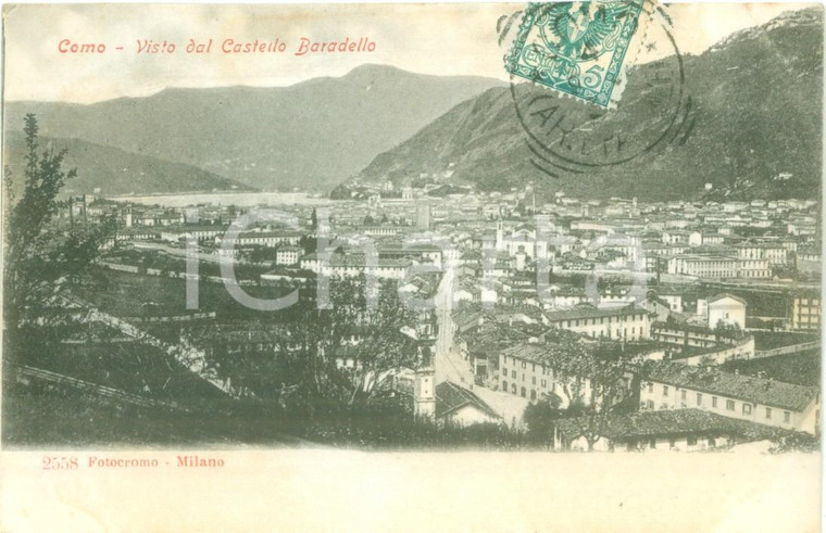 1905 COMO Panorama dal castello BARADELLO *Cartolina FP VG