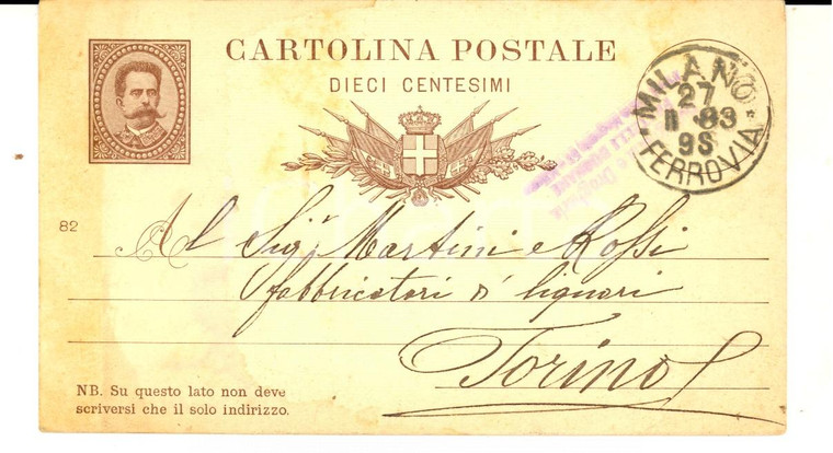 1883 MILANO Bottiglieria FRATELLI DUGNANI ordina estratti a MARTINI & ROSSI
