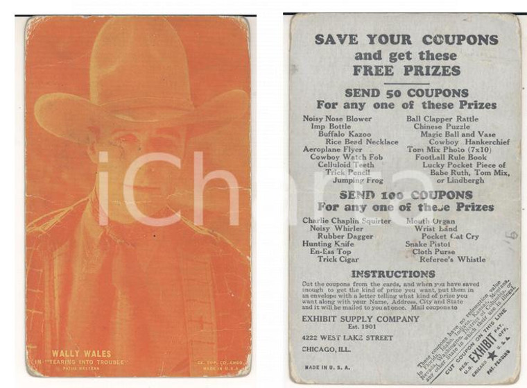 1950 ca CHICAGO (USA) EXHIBIT Company - Coupon for free prizes WALLY WALES
