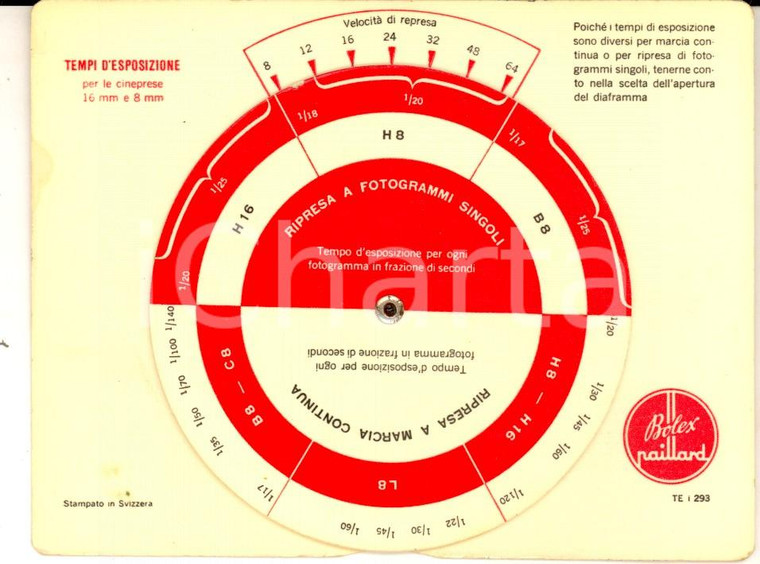 1960 ca SVIZZERA Ditta BOLEX PAILLARD Disco tempi di esposizione 12x9 cm