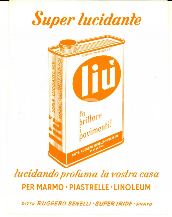 1950 ca PRATO Ruggero BENELLI - Super lucidante LIU' *Cartoncino pubblicitario
