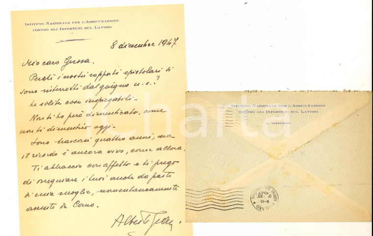 1947 MILANO INAIL Lettera Alberto GRASSI all'amico Giuseppe GEROSA