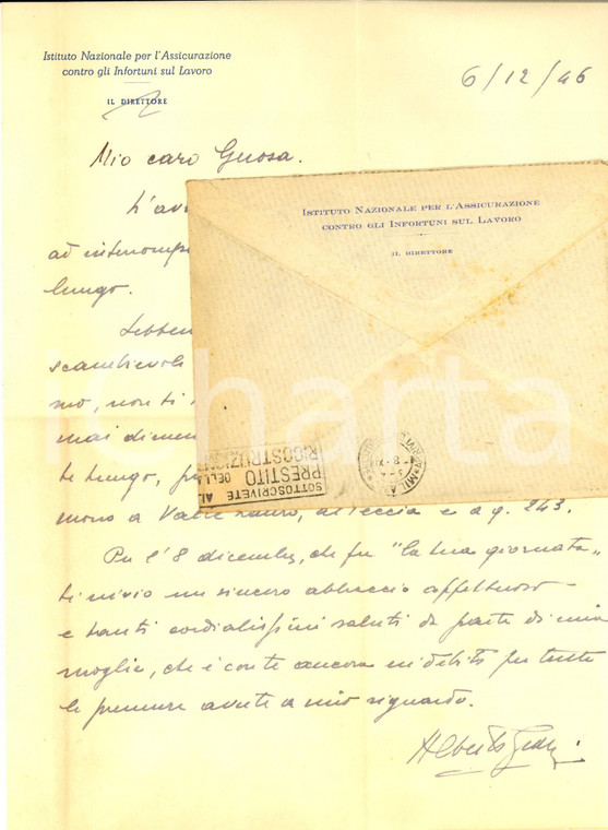 1946 MILANO INAIL Lettera Alberto GRASSI sui commilitoni di Montelungo