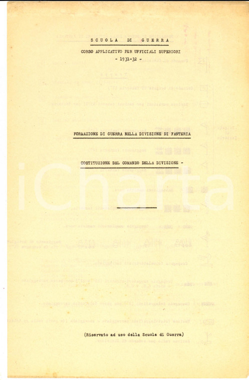 1931 TORINO Scuola di Guerra - FANTERIA Costituzione del comando della divisione