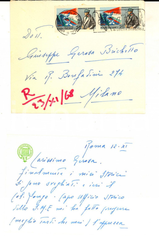 1968 ROMA Nuovo CIRCOLO DEGLI SCACCHI Biglietto gen. Luigi LOMBARDI *Autografo