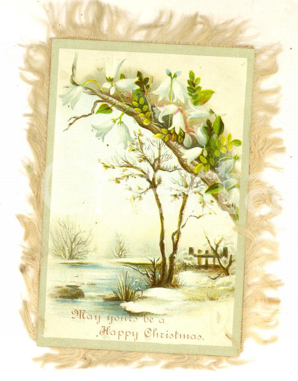 1920 ca CHRISTMAS GREETINGS *Fringed vintage card ILLUSTRATED  9x12 cm