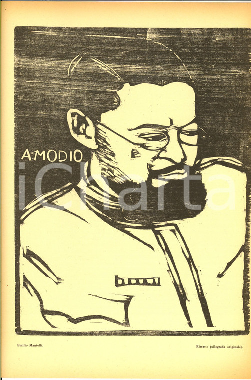 1936 Emilio MANTELLI Amodio - Ritratto *Stampa da L'EROICA n° 217-218 24x33 cm