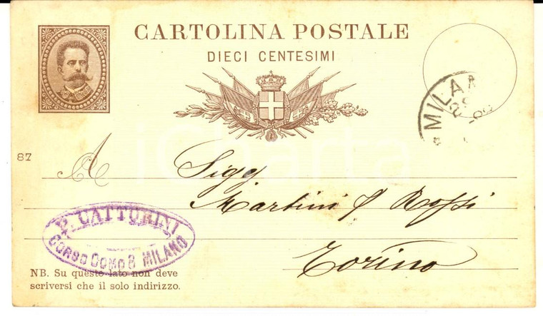 1888 MILANO Corso COMO Ditta P. CATTORINI a MARTINI & ROSSI *Cartolina