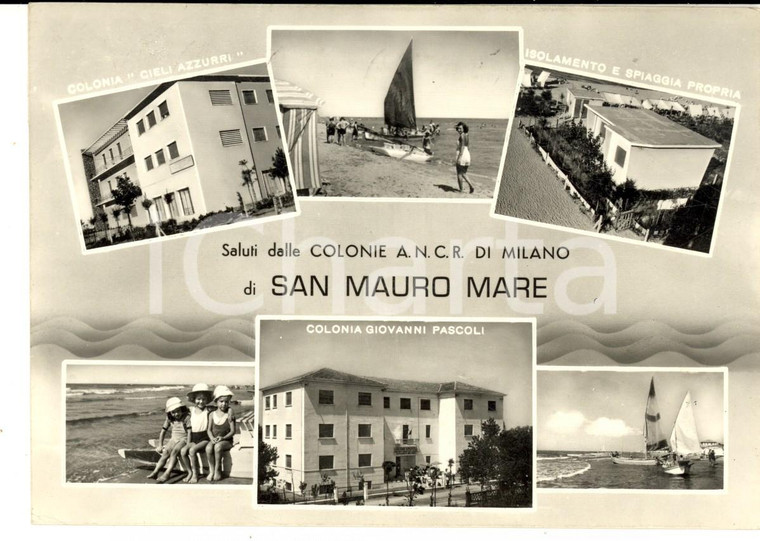 1957 SAN MAURO MARE (FC) Vedutine colonie ANCR di MILANO *Cartolina FG VG