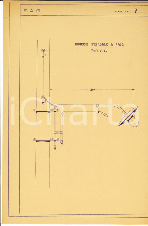 1930 ca E.A.G. ENTE ADIGE-GARDA Braccio stradale a palo *Progetto 22x32 cm