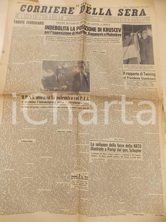 1956 CORRIERE DELLA SERA  Indebolita la posizione di KRUSCEV *Giornale