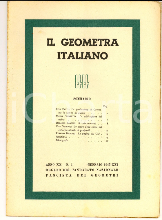 1943 IL GEOMETRA ITALIANO Il geometra in guerra - Coltivare il ricino *Rivista