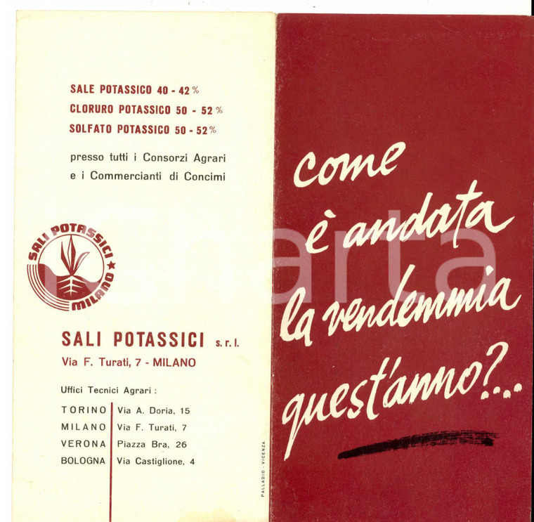 1959 MILANO Concimi SALI POTASSICI srl  - Pieghevole pubblicitario