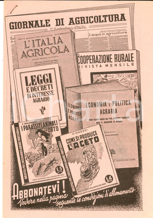 1940 ca RAMO EDITORIALE DEGLI AGRICOLTORI Pieghevole pubblicitario ILLUSTRATO
