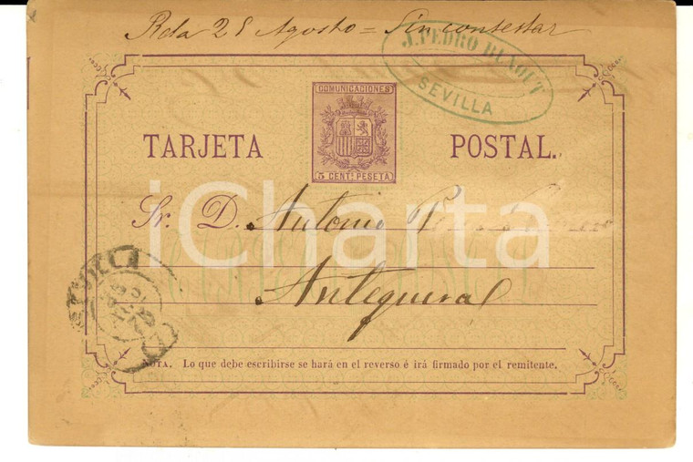 1875 SEVILLA (ES) Tarjeta postal J. Pedro BUNOUT - Cuentas saldadas