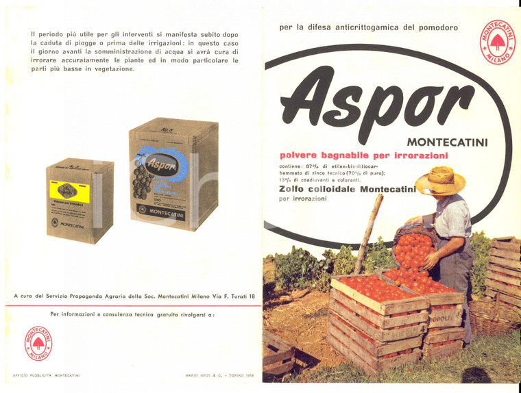 1959 MILANO Ditta MONTECATINI - ASPOR polvere per irrorazioni *Pubblicitario