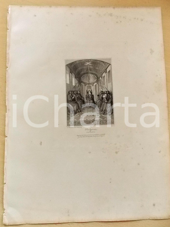 1880 ca ARTE SACRA Pfingsten/ Pentecote *Stampa inc. KOHLSCHIEN 28x37 cm