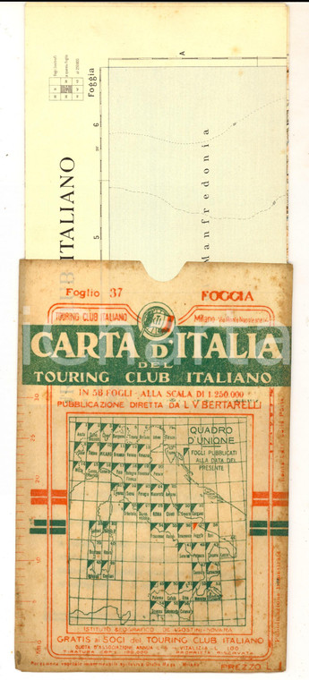 1912 TOURING CLUB ITALIANO Carta d'Italia - FOGGIA Foglio n° 37 40x50 cm