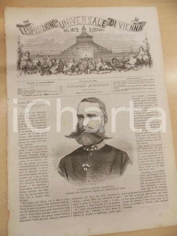 1873 ESPOSIZIONE UNIVERSALE DI VIENNA Arciduca Raineri Ferdinando *Rivista n° 6