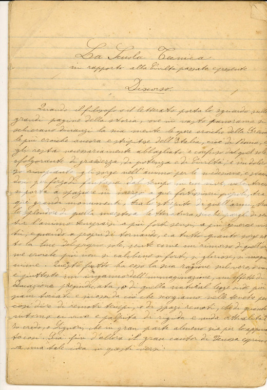 1870 ca PARMA Discorso di un professore sulla Scuola Tecnica *Manoscritto 38 pp.