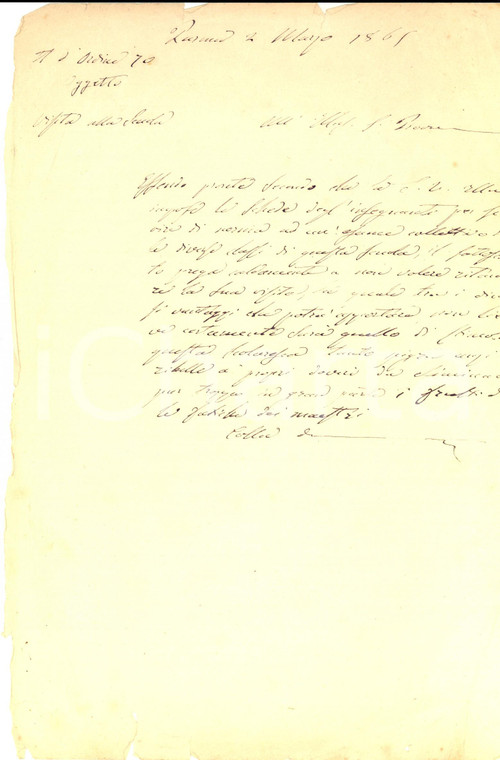1865 PARMA Scuola tecnica - Lettera di invito all'ispettore scolastico