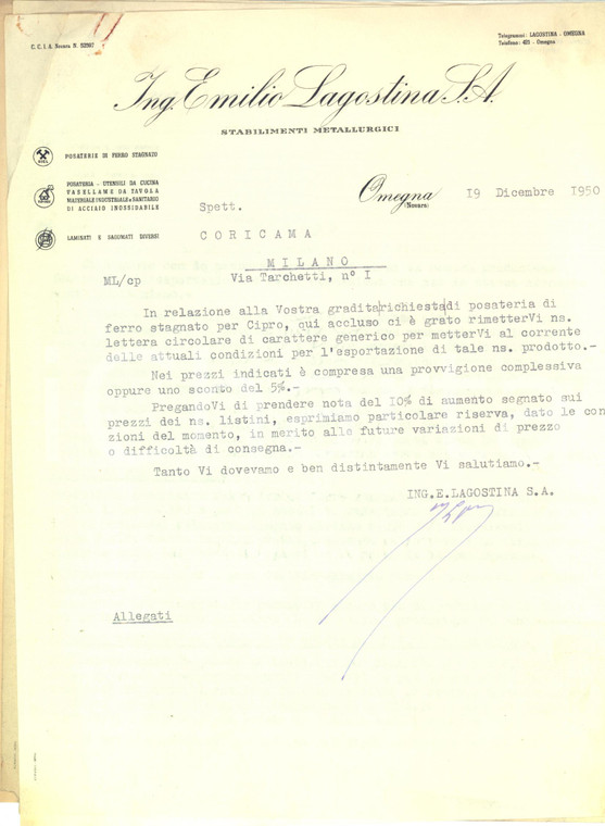 1951 MILANO British Chamber of Commerce - Aggiornamento categorie dei soci