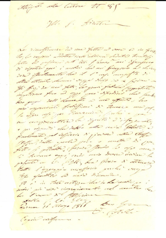 1865 PARMA Scuola tecnica - Lettera prof. CASTELLI sulla divisione di una classe