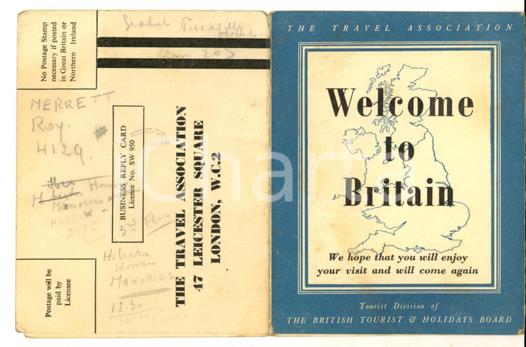 1950 ca THE TRAVEL ASSOCIATION Welcome to BRITAIN Pieghevole TURISMO VINTAGE