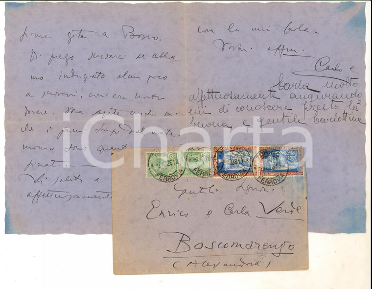 1928 TORINO STORIA POSTALE Lettera al ciclista Enrico VERDE di BOSCO MARENGO