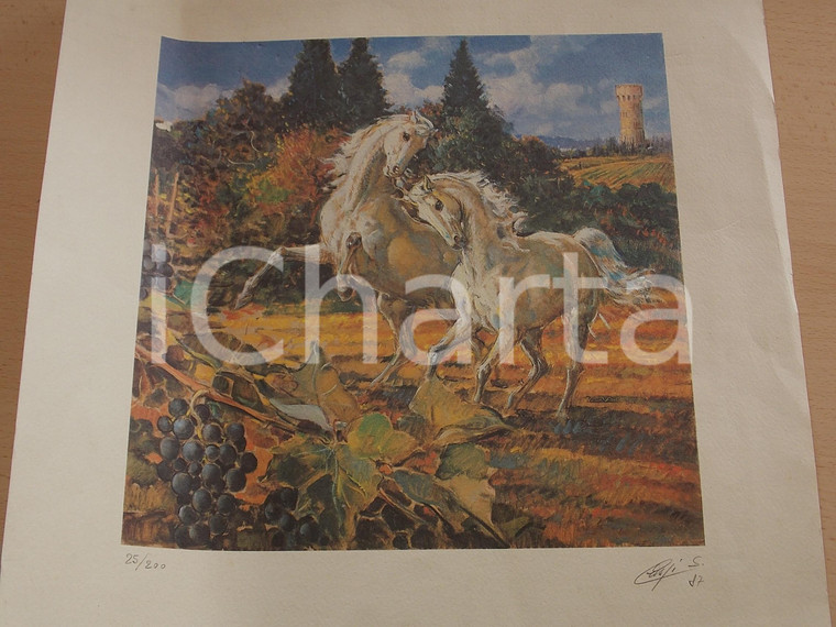 1987 S. CRESPI Coppia di cavalli *Litografia 25/200 35x35 cm FIRMATA