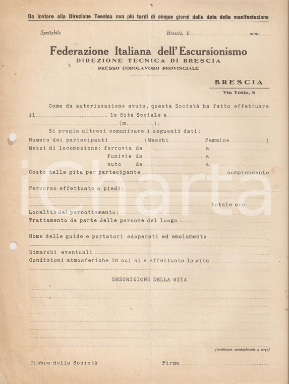 1928 OND BRESCIA Norme tecniche e contegno escursionisti in gita *Circolare