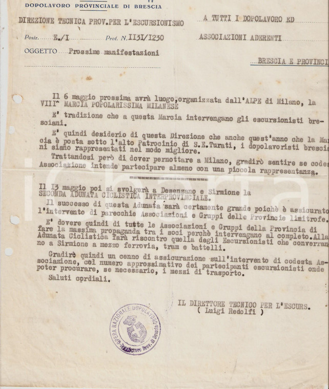 1928 OND BRESCIA VIII Marcia Popolarissima Milanese - Adunata ciclistica Lettera