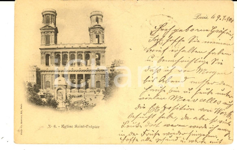 1900 PARIS Eglise SAINT-SUPLICE *Cartolina a contessa Leontina GIACOBAZZI