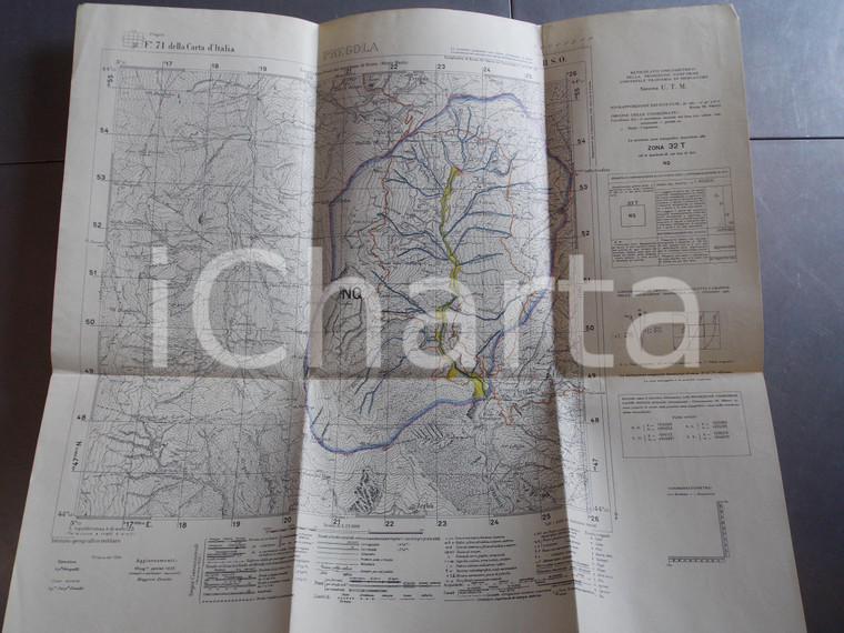 1950 ca Istituto Geografico Militare CARTA D'ITALIA - PREGOLA *Mappa 65x60 cm