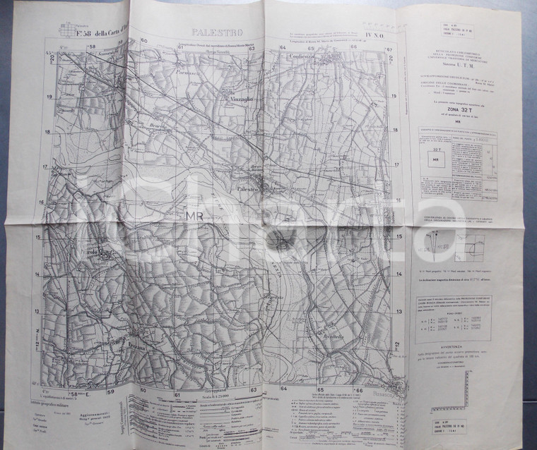 1950 ca Istituto Geografico Militare CARTA D'ITALIA - PALESTRO *Mappa 