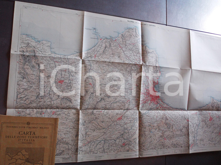 1930 ca TCI Carta zone turistiche d'Italia - PALERMO e Conca d'Oro *Mappa 80x50